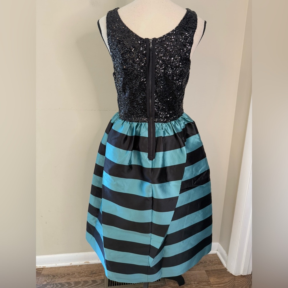 Leifsdottir Black and Teal Striped Midi Dress - Picture 3 of 15